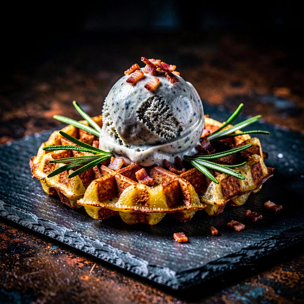 La Gaufre de PDT au Romarin et Glace au Lard Fumé
