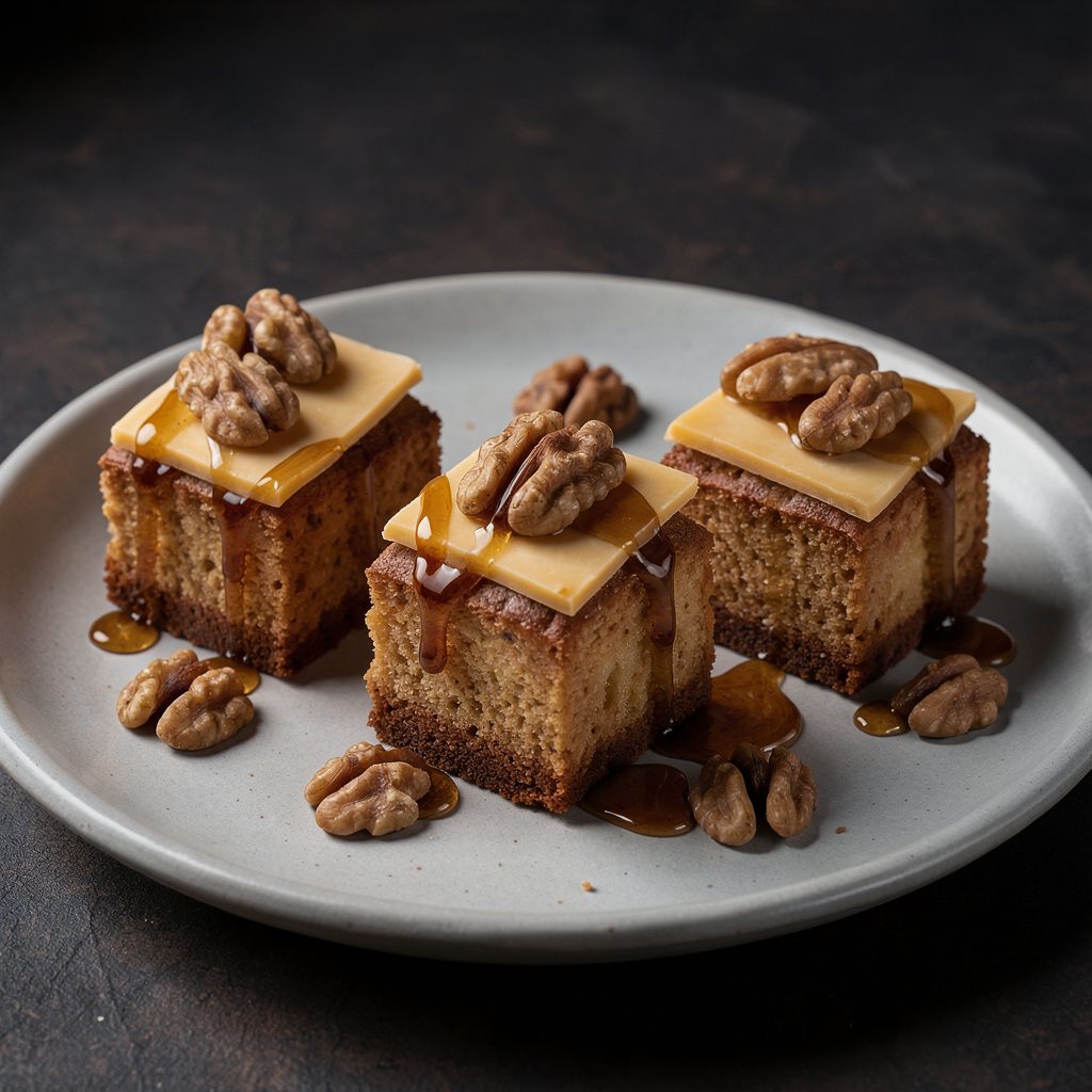 Financier au Maroilles et Miel de Forêt, Noix du Périgord