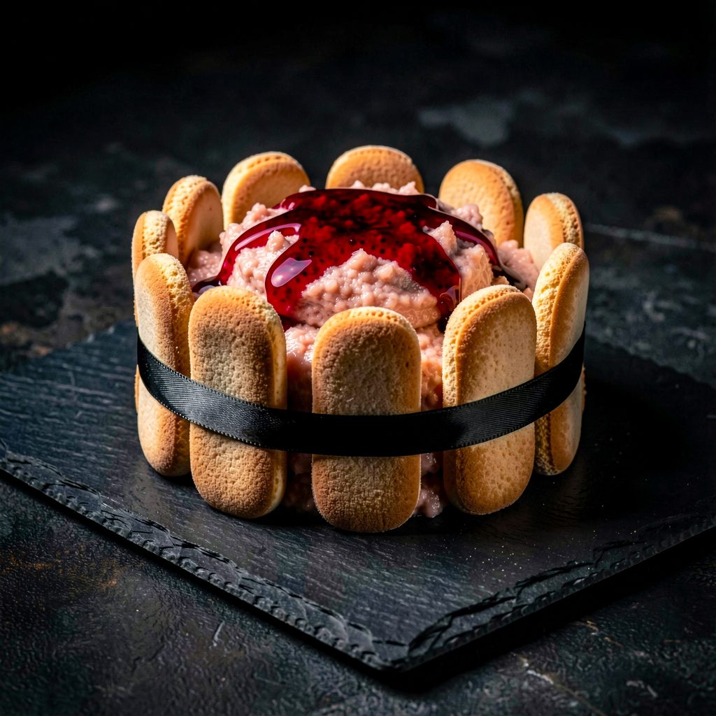 Charlotte au Tarama, Sirop de Grenadine et Biscuits Cuillère